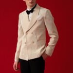 Buy Beige Polyester, Cotton Embroidery Bloom Art Tuxedo Set For Men by Amrit Dawani Online at Aza Fashions_