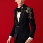 Buy Blue Polyester, Cotton Embroidery Metallic Bird Tuxedo Set For Men by Amrit Dawani Online at Aza Fashions_