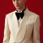 Buy White Cotton, Polyester, Silk Embroidery Beige Splutter Rays Tuxedo Set For Men by Amrit Dawani Online at Aza Fashions_