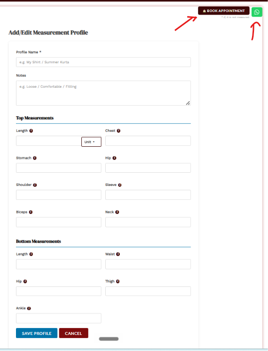 Online Body Measurement Form